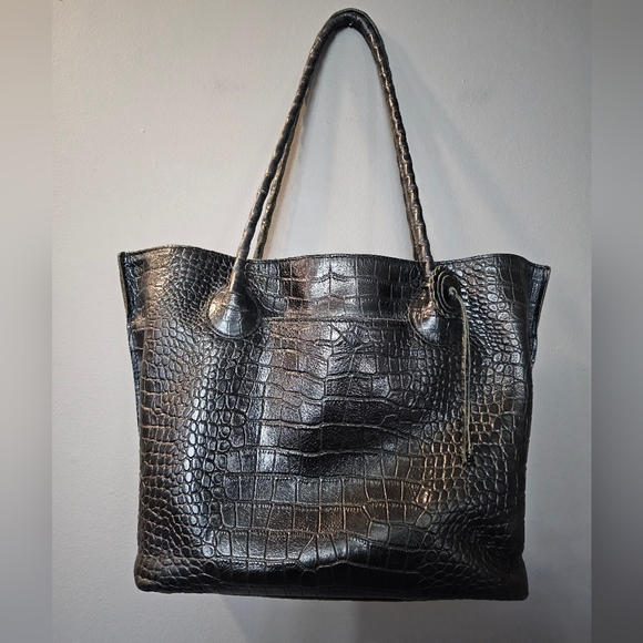 Patricia Nash Handbags - Patricia Nash Eastleigh Tote Black Croc Embossed Leather OS